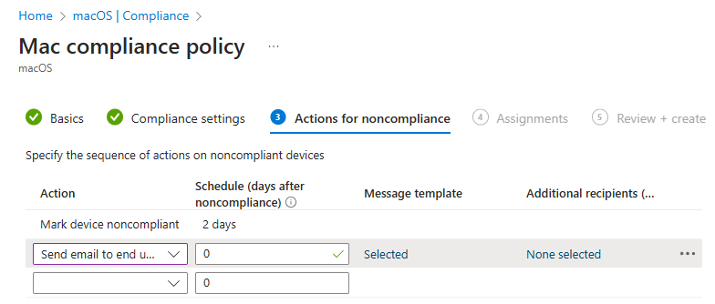 Configuring actions for non-compliant macOS devices